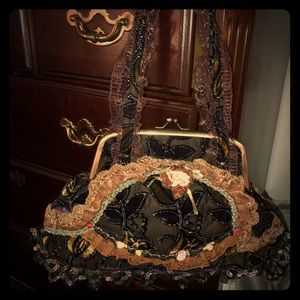 Brown sequin and beaded floral handbag